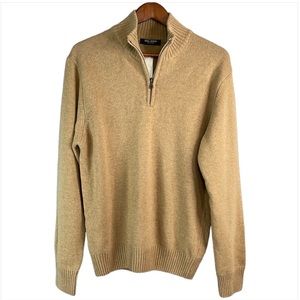 Luca Nobili Mens NWT Camel Tan Italian Wool Blend 1/4 Zip Sweater Long Sleeve L